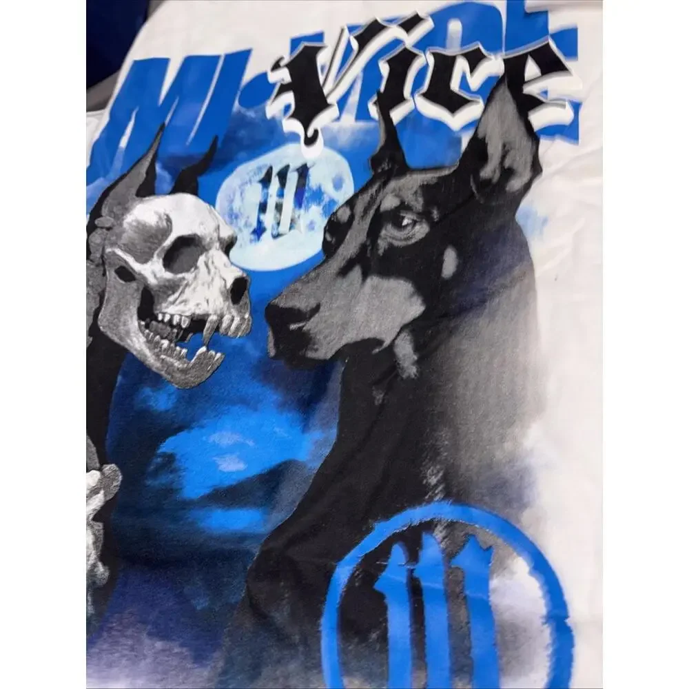 MI Vice Doberman Skeleton Graphic White Blue Black‎ Tee Mens XL NWOT NEW